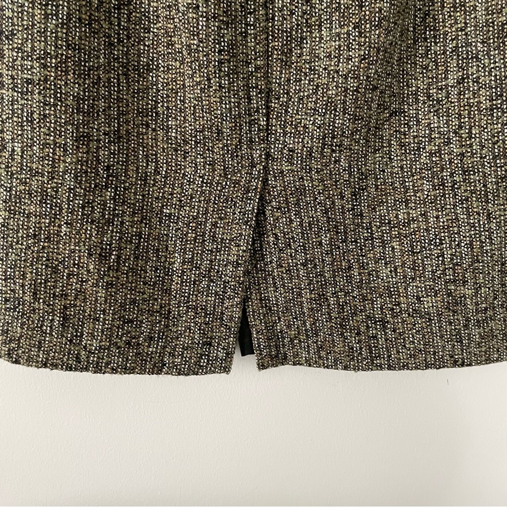 Vintage Y2K Ann Taylor Green Brown Tweed Bow Detail Dark Academia Skirt 4 Petite - Picture 4 of 5